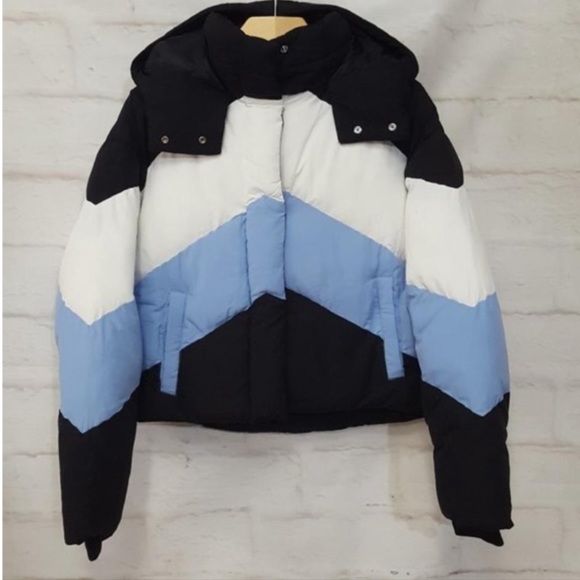 Blue Chevron Puffer Jacket 